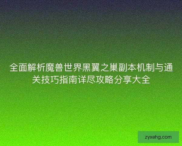 全面解析魔兽世界黑翼之巢副本机制与通关技巧指南详尽攻略分享大全